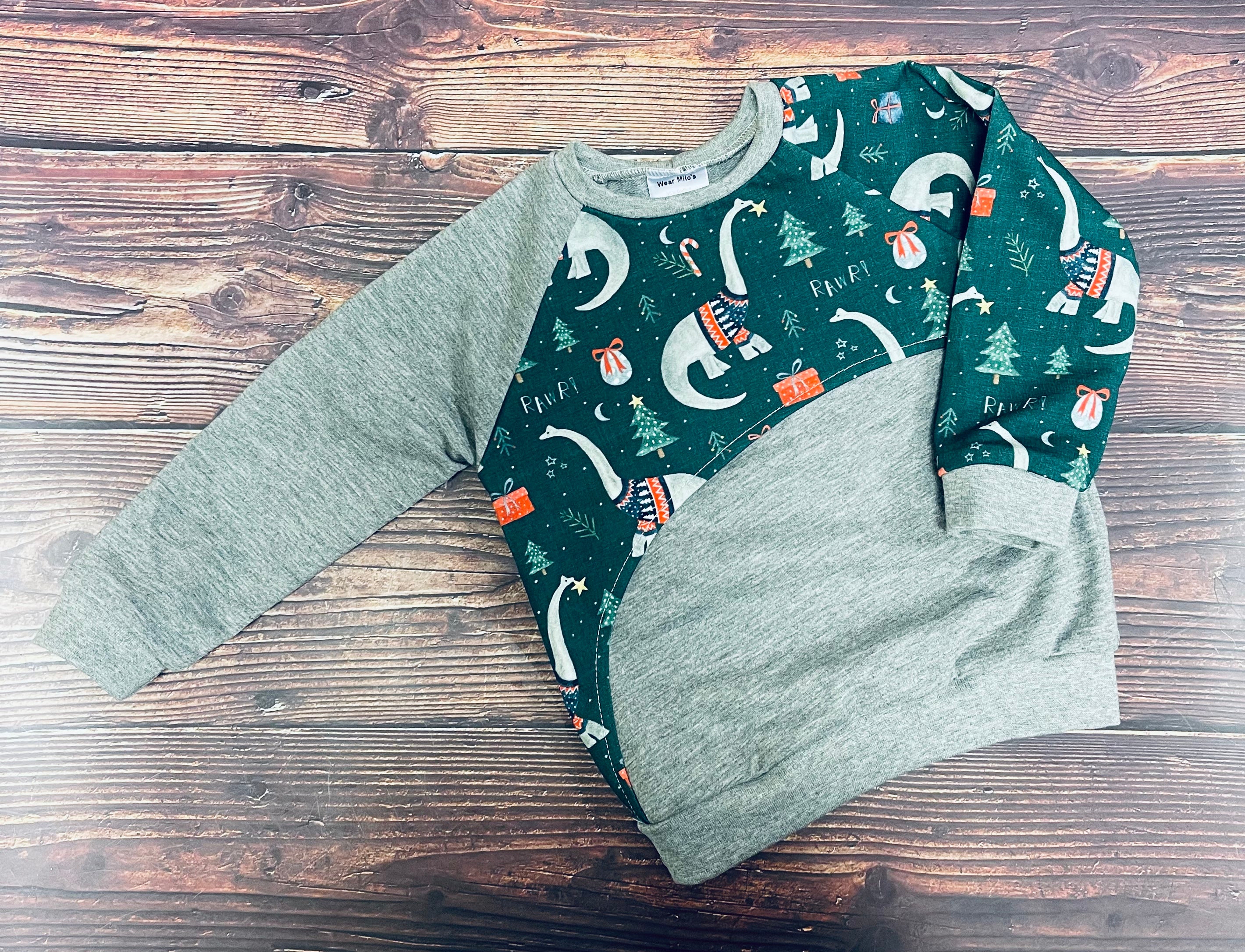 Green Dinosaurs Curve Sweater - Grey