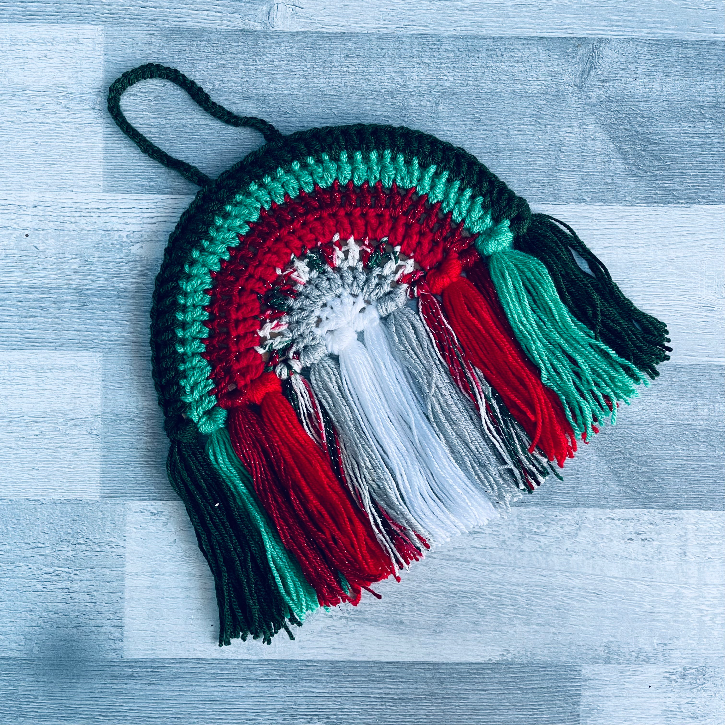 Hand Crocheted Rainbow Decoration - Christmas Palette