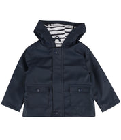Navy Blue Showerproof Coat with Nautical Stripe Lining