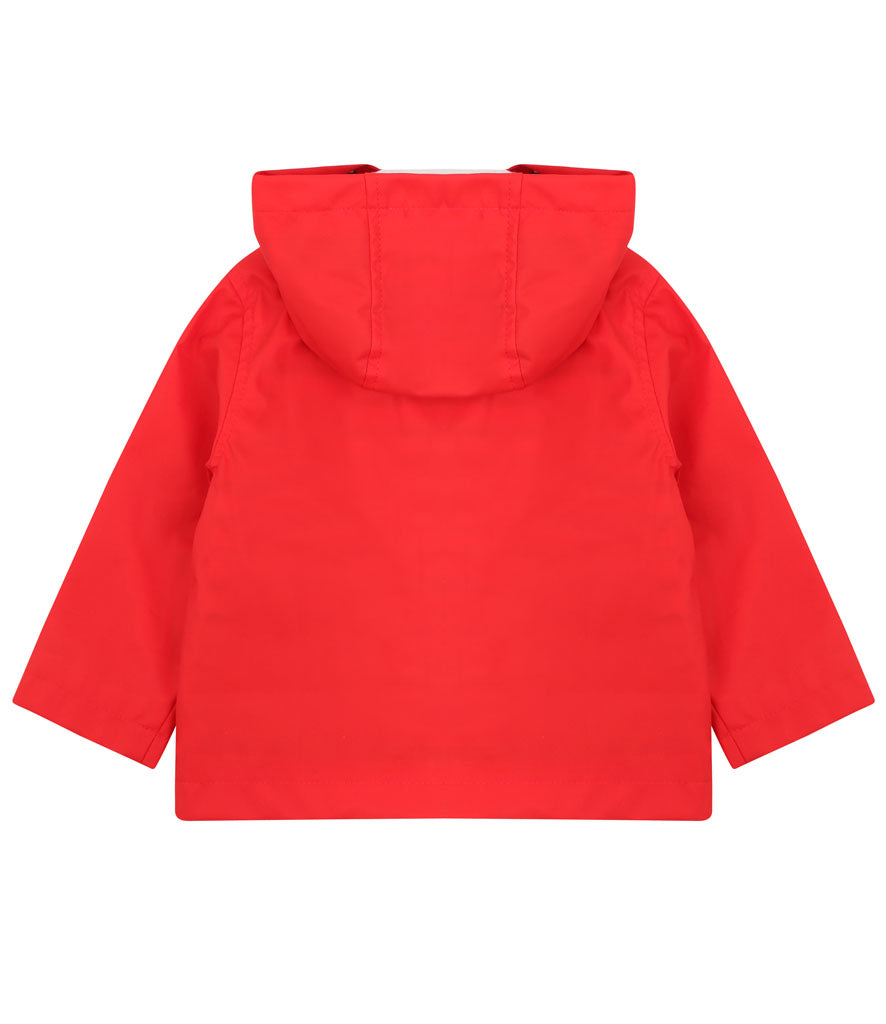 Red Showerproof Coat with Nautical Stripe Lining