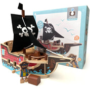 Wooden Pirate Ship with Play Pieces - 31 pieces