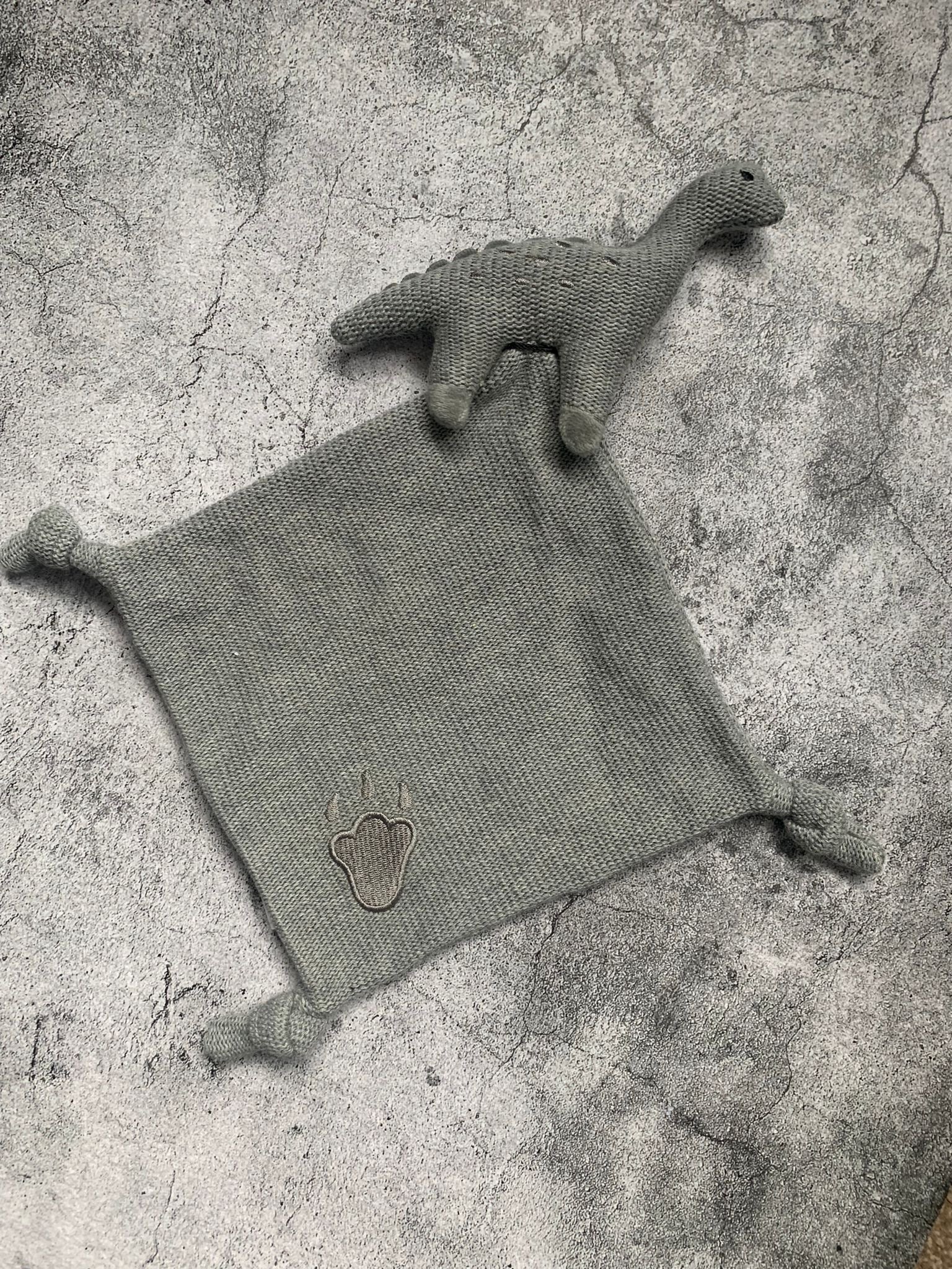 Knitted Organic Grey Dinosaur Comforter