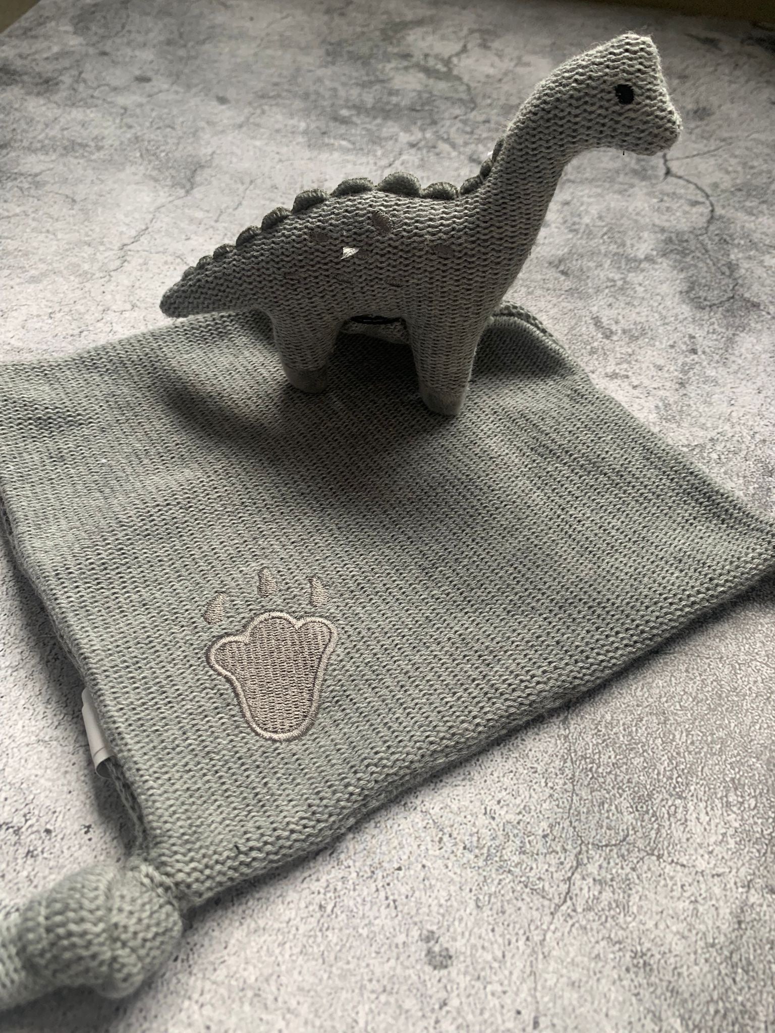 Knitted Organic Grey Dinosaur Comforter
