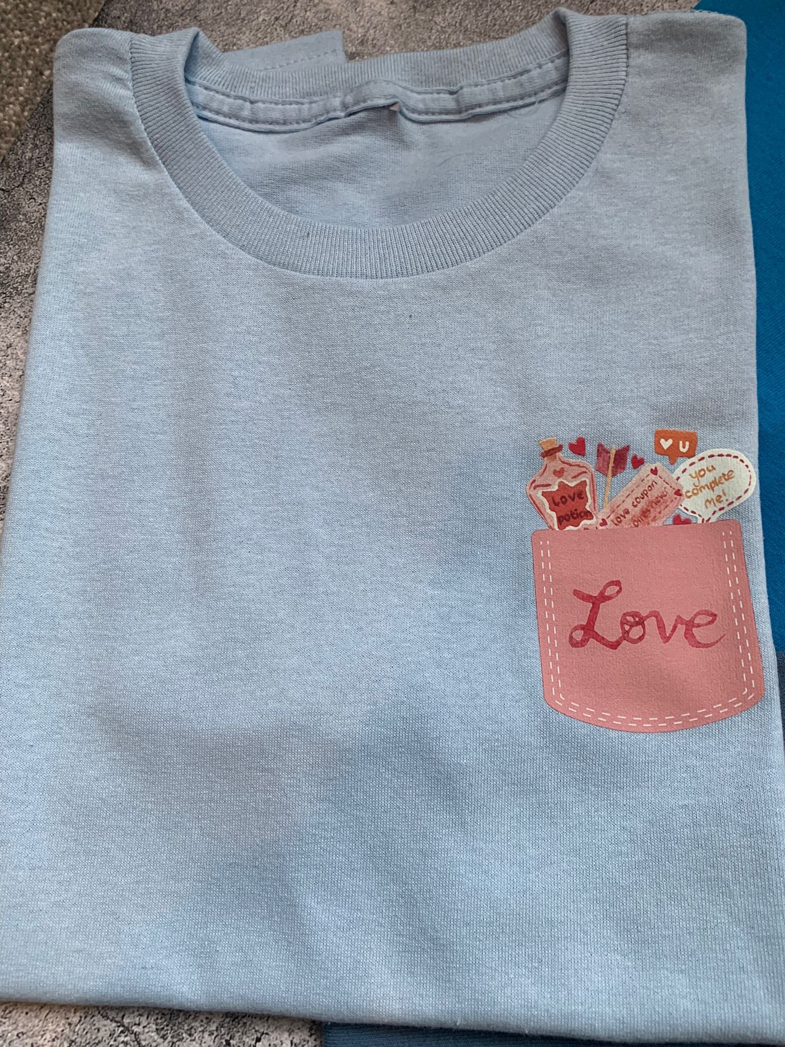 Love Faux Pocket Tee - Light Blue - 7/8 Years