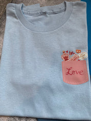 Love Faux Pocket Tee - Light Blue - 7/8 Years