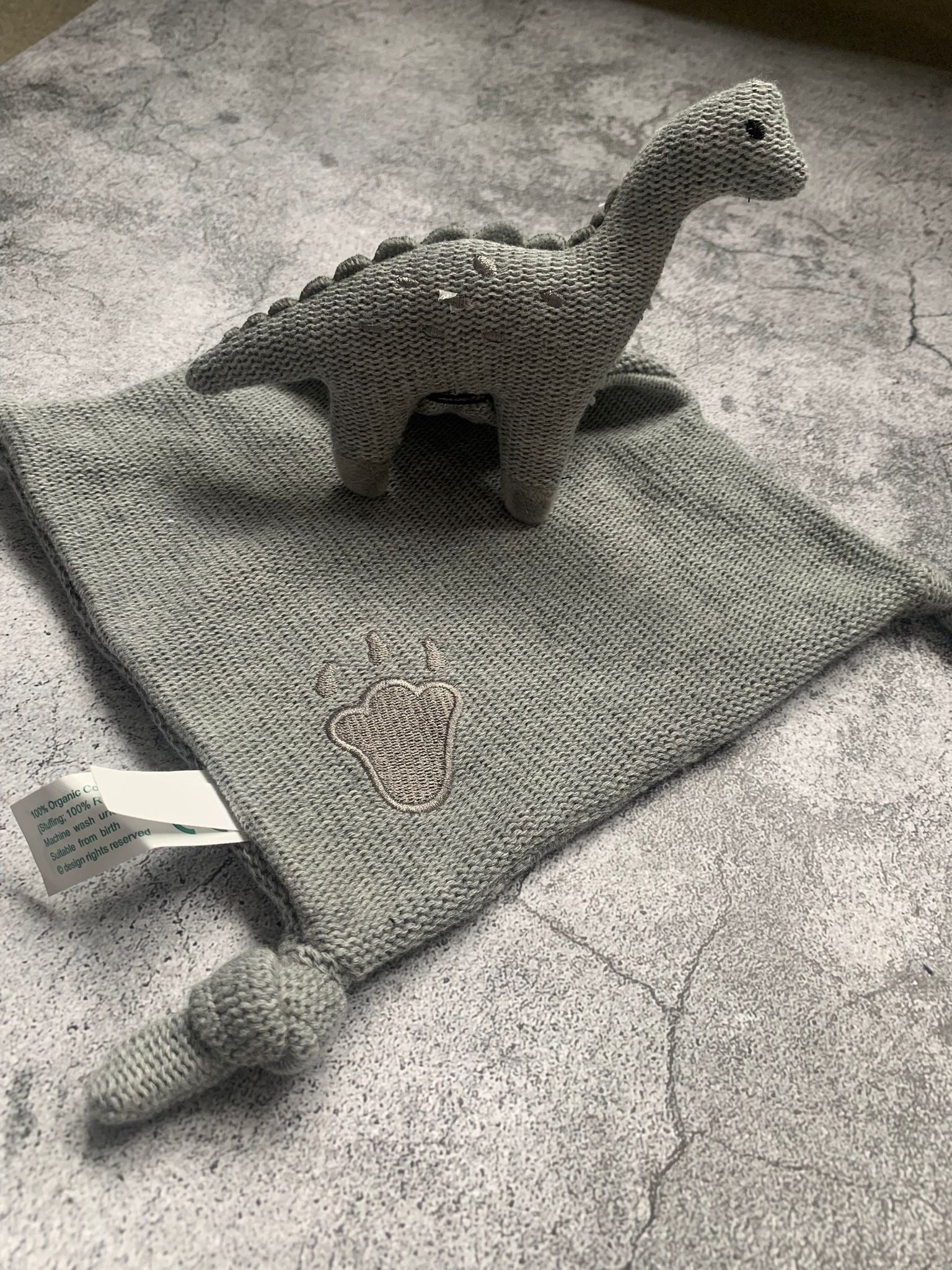Knitted Organic Grey Dinosaur Comforter