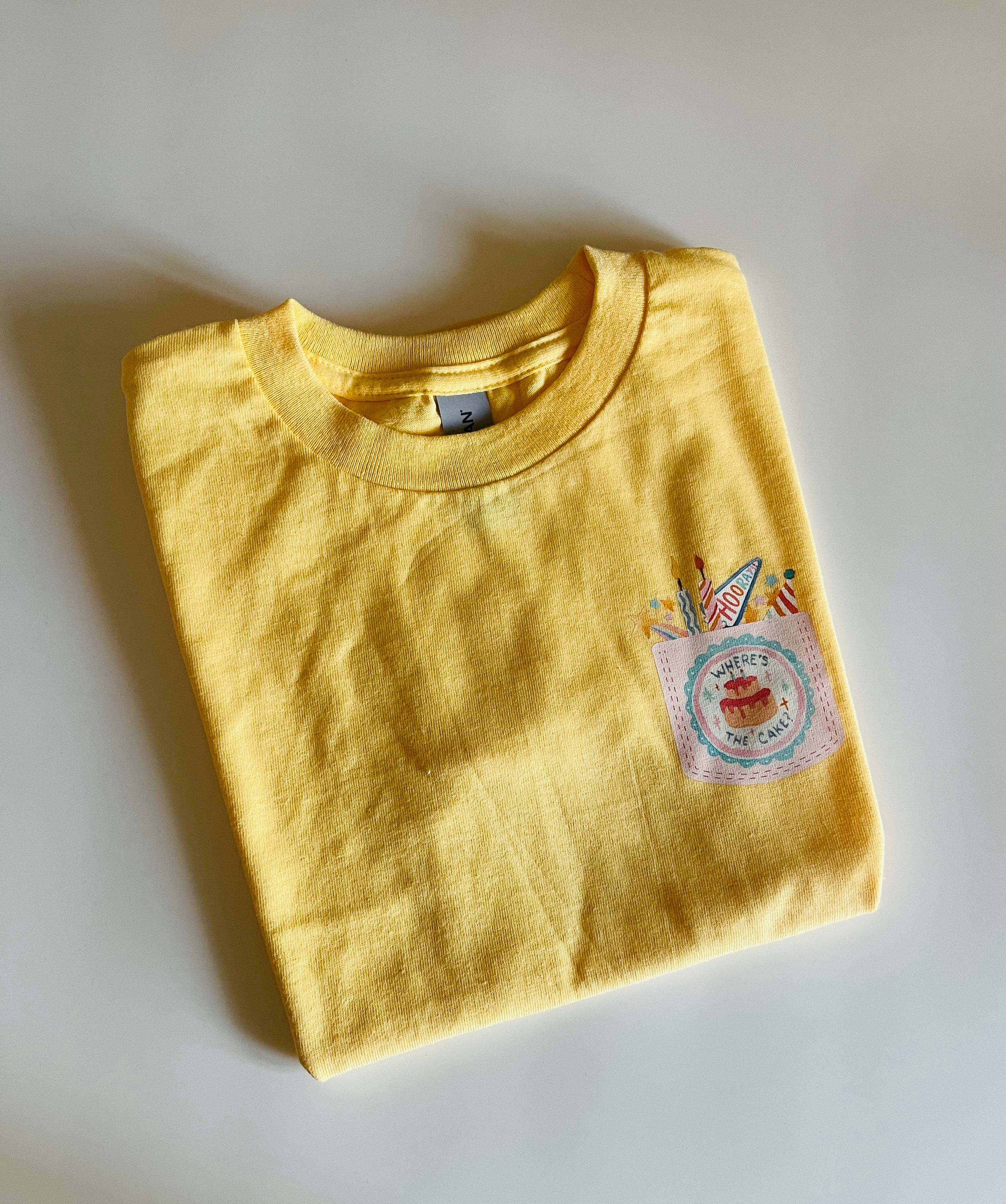Where's the Cake? Faux Pocket Tee - 3/4 years