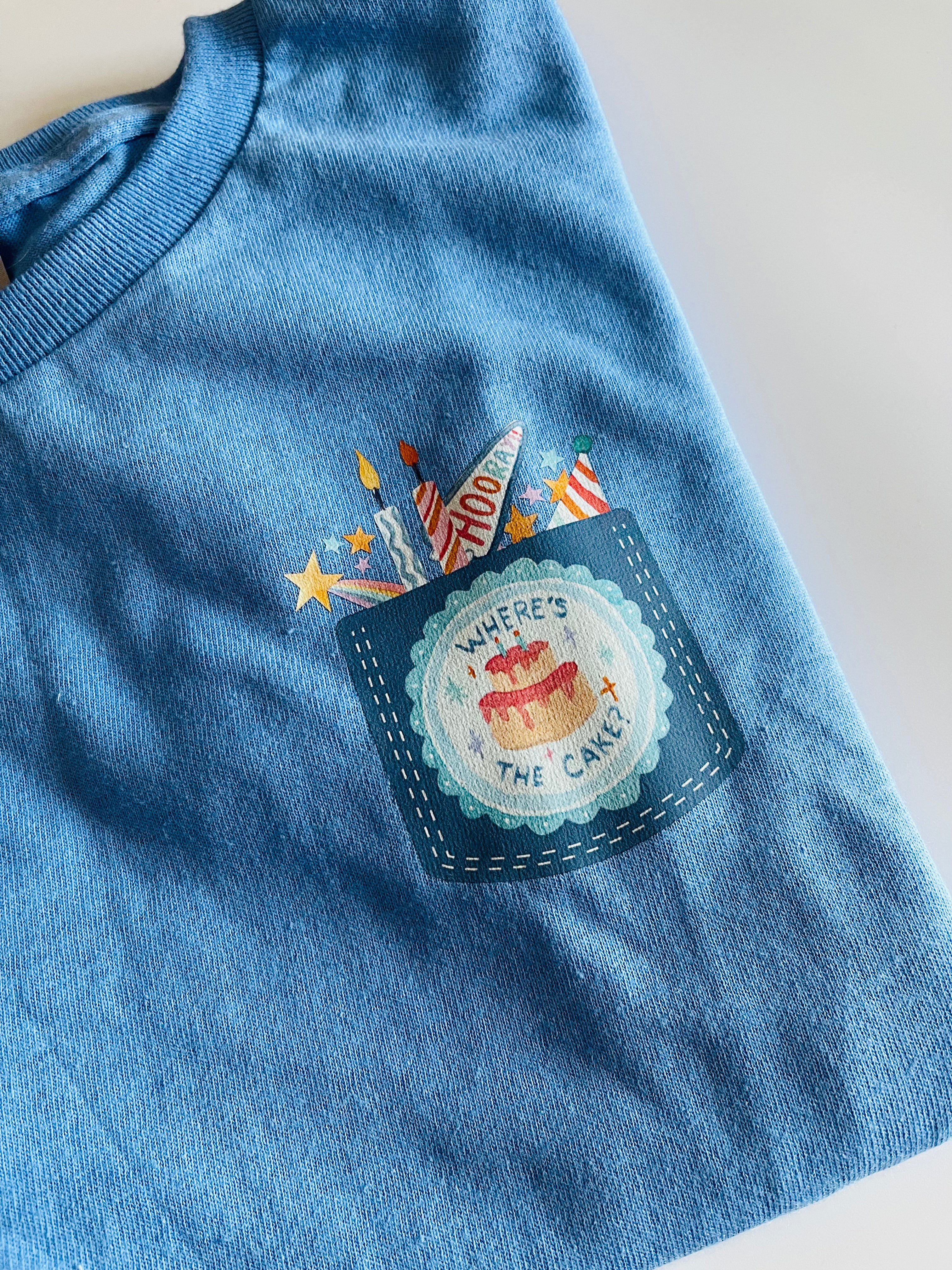 Where's the Cake? Faux Pocket Tee - 3/4 years