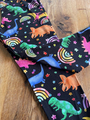 Rainbow Dinosaur Cuffed Leggings