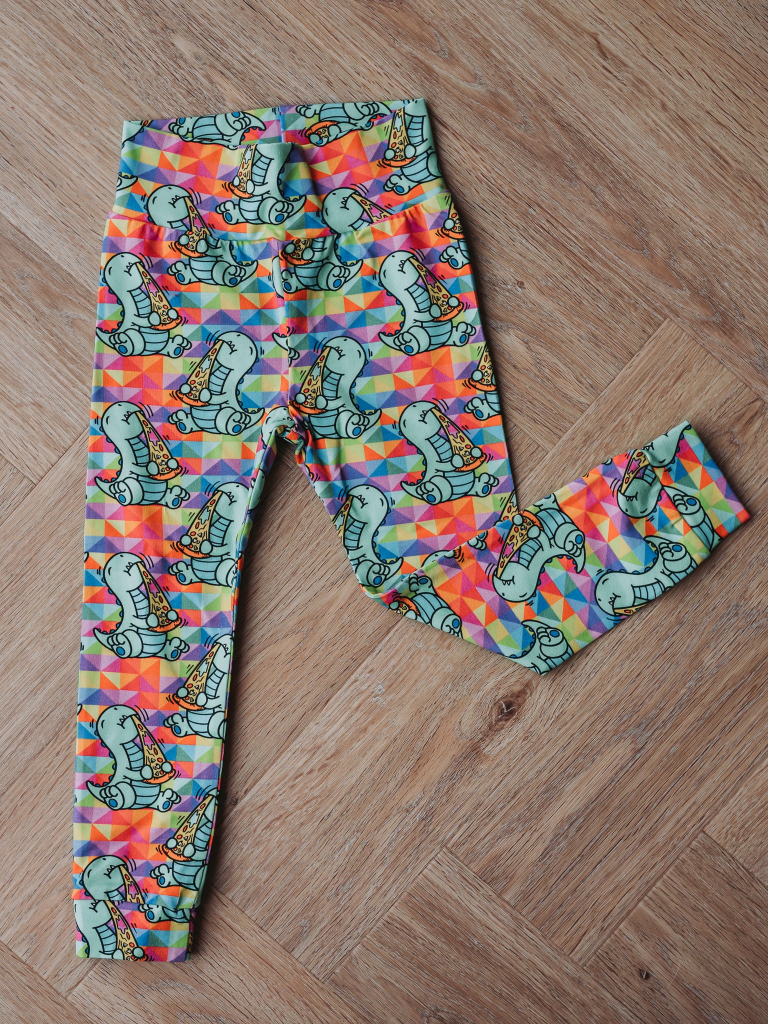 Pizza Dinosaur Cuffed Leggings