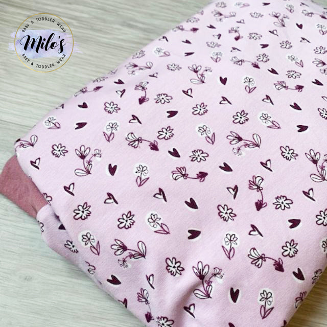 Pink Flowers & Hearts Hoodie - Age 9
