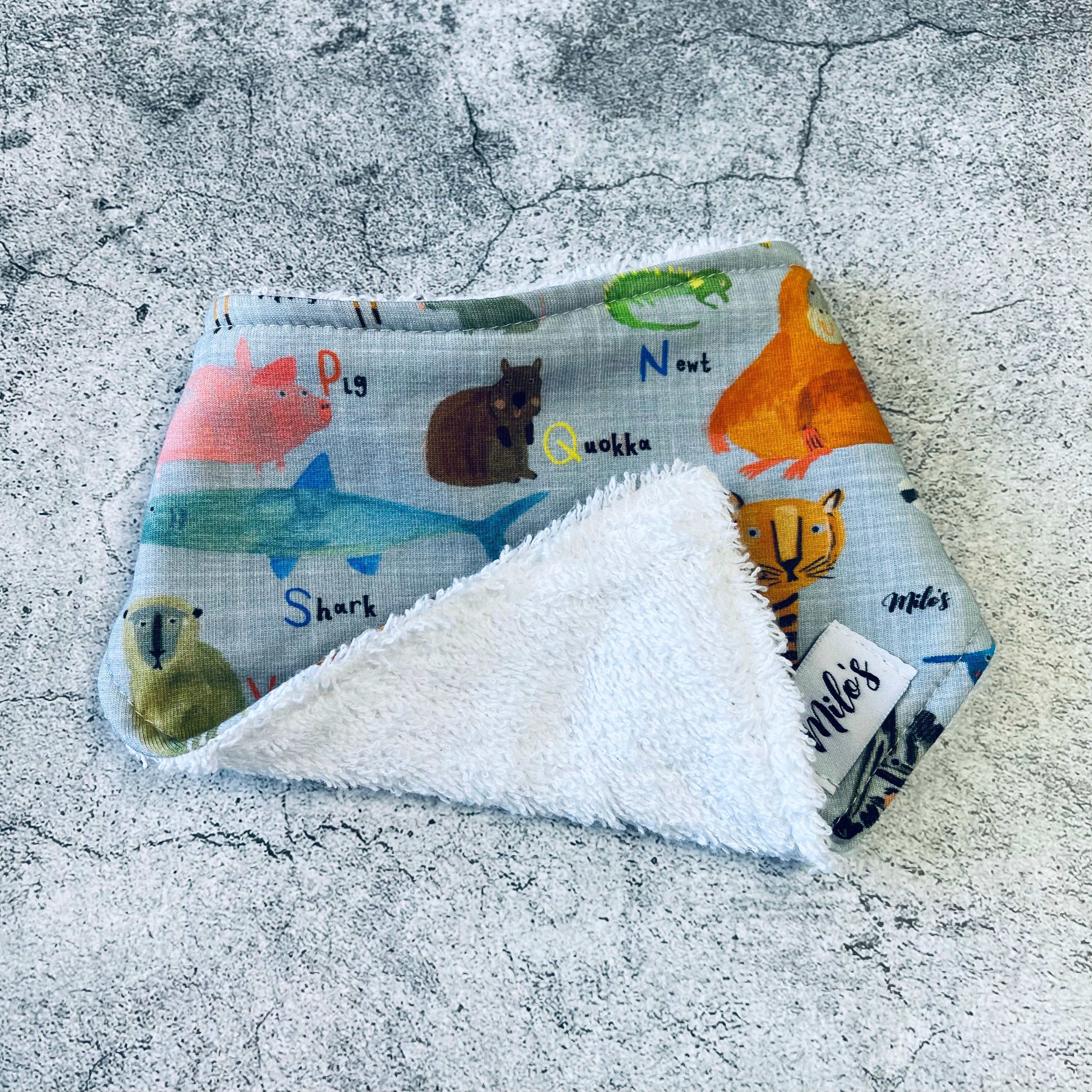 AlphaZoo Towel Backed Bandana Bib - Grey