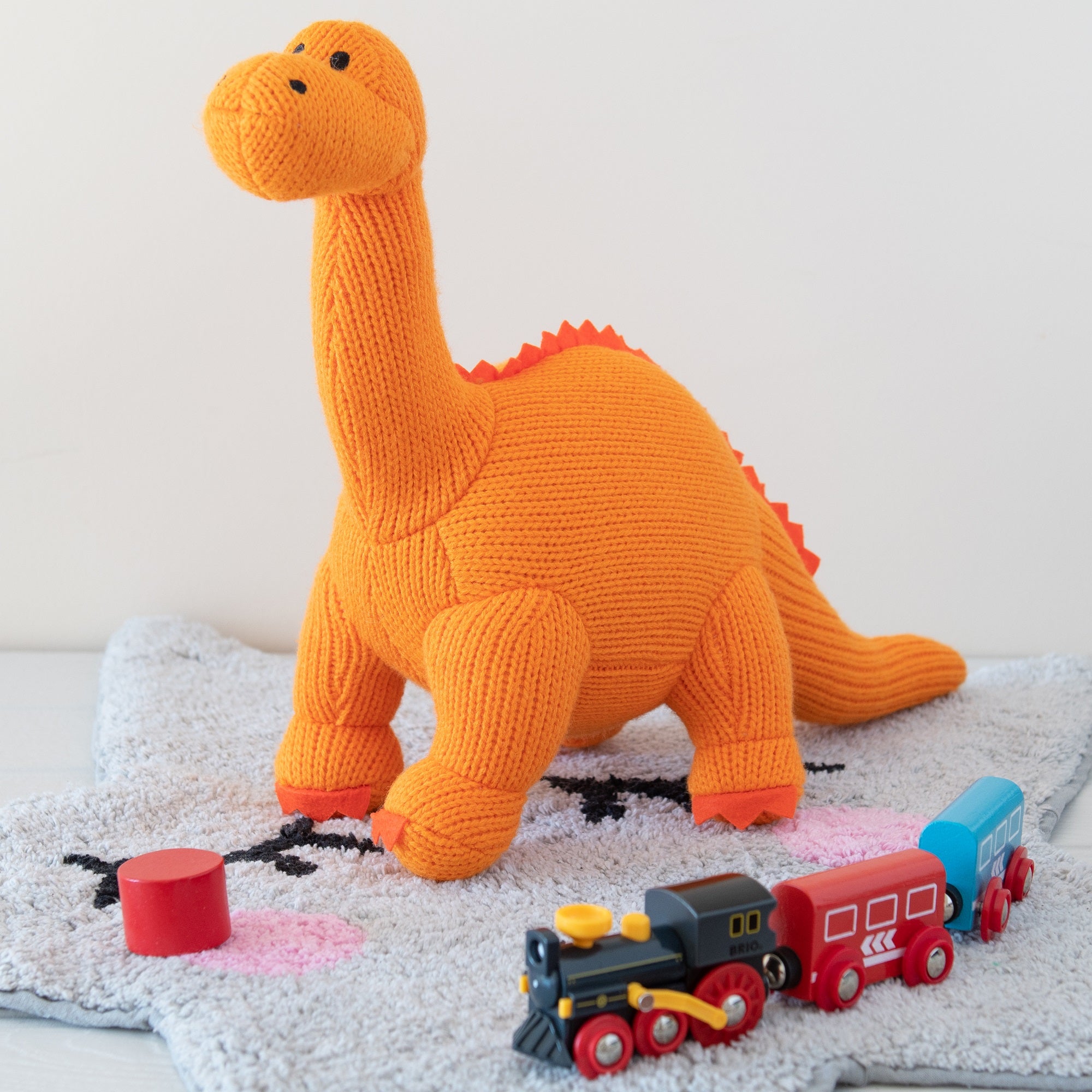 Knitted Orange Diplodocus Dinosaur Soft Toy - Large