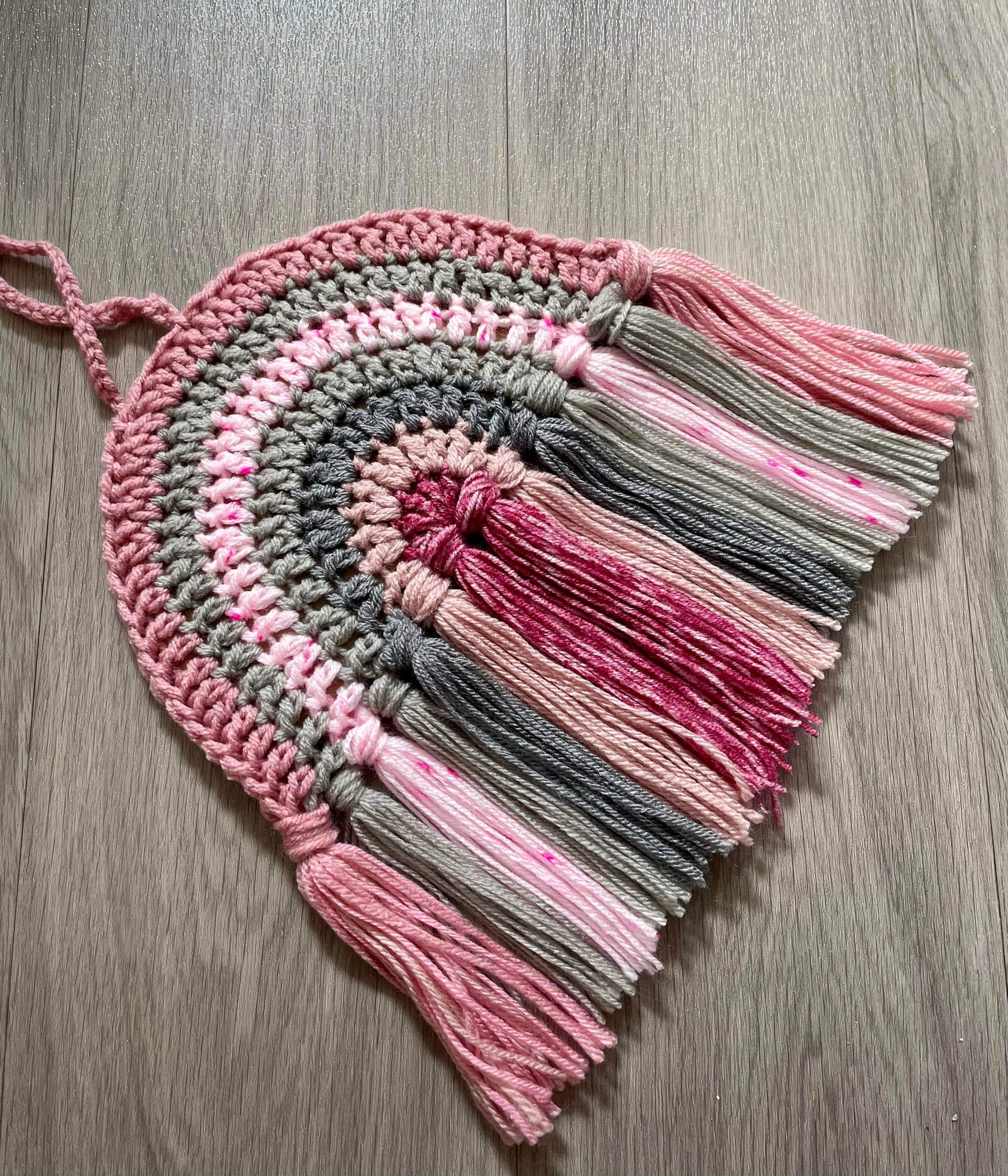 Hand Crocheted Rainbow Decoration - Pink & Grey