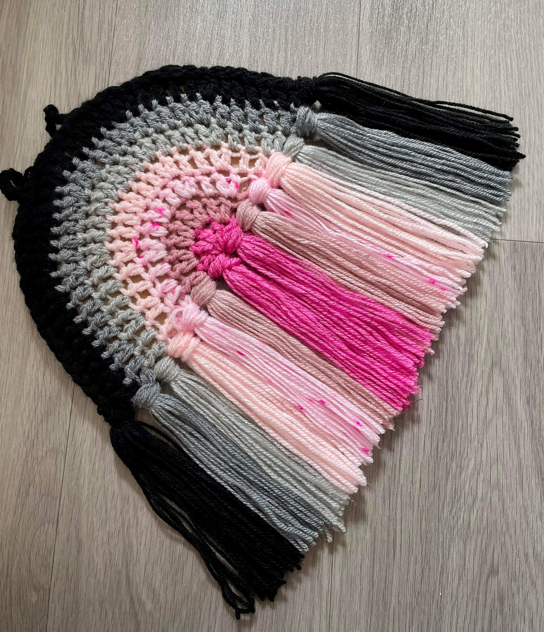 Hand Crocheted Rainbow Decoration - Black & Pink