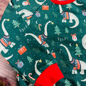 Green Dinosaurs Sweater - Red Cuffs