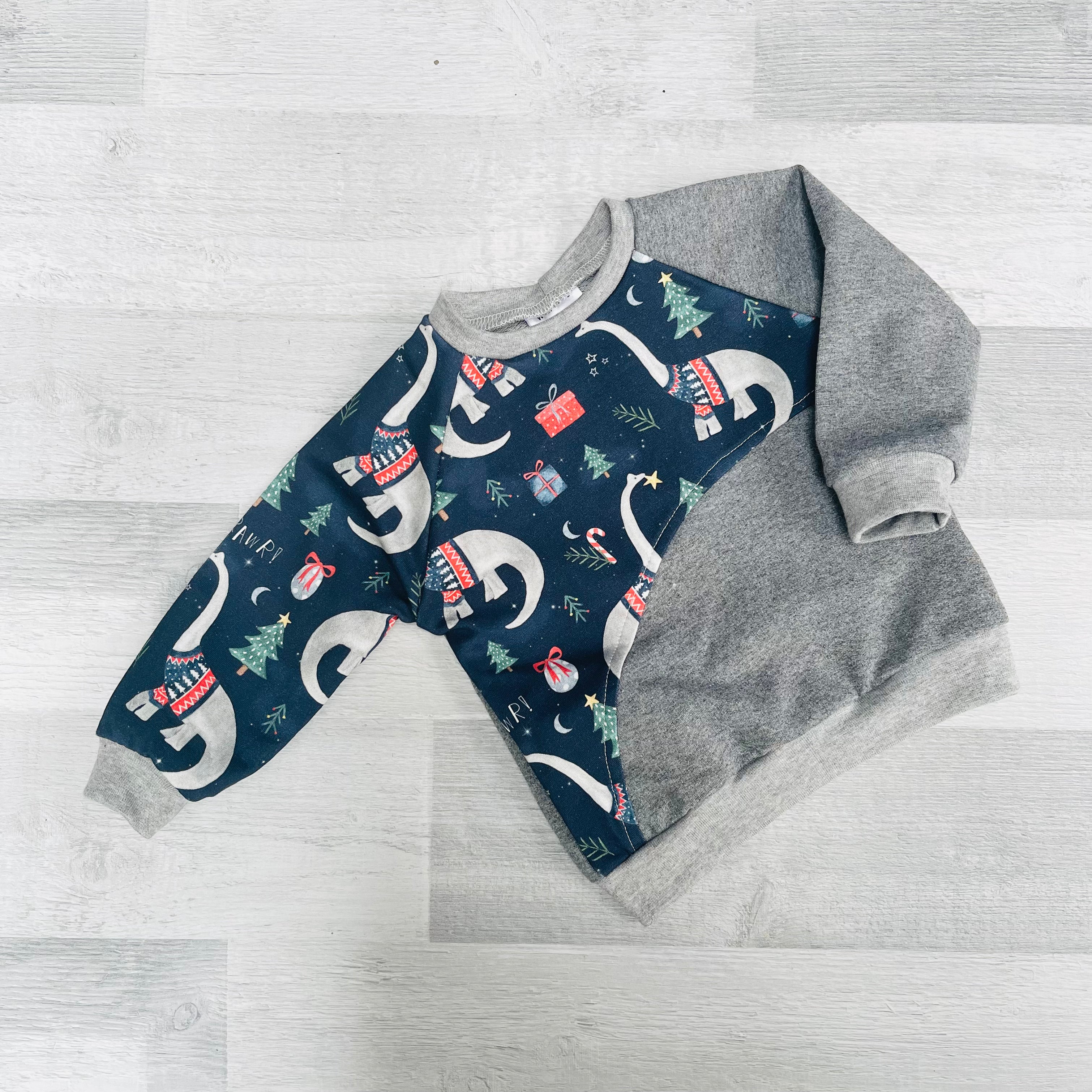 Navy Dinosaurs Curved Sweater