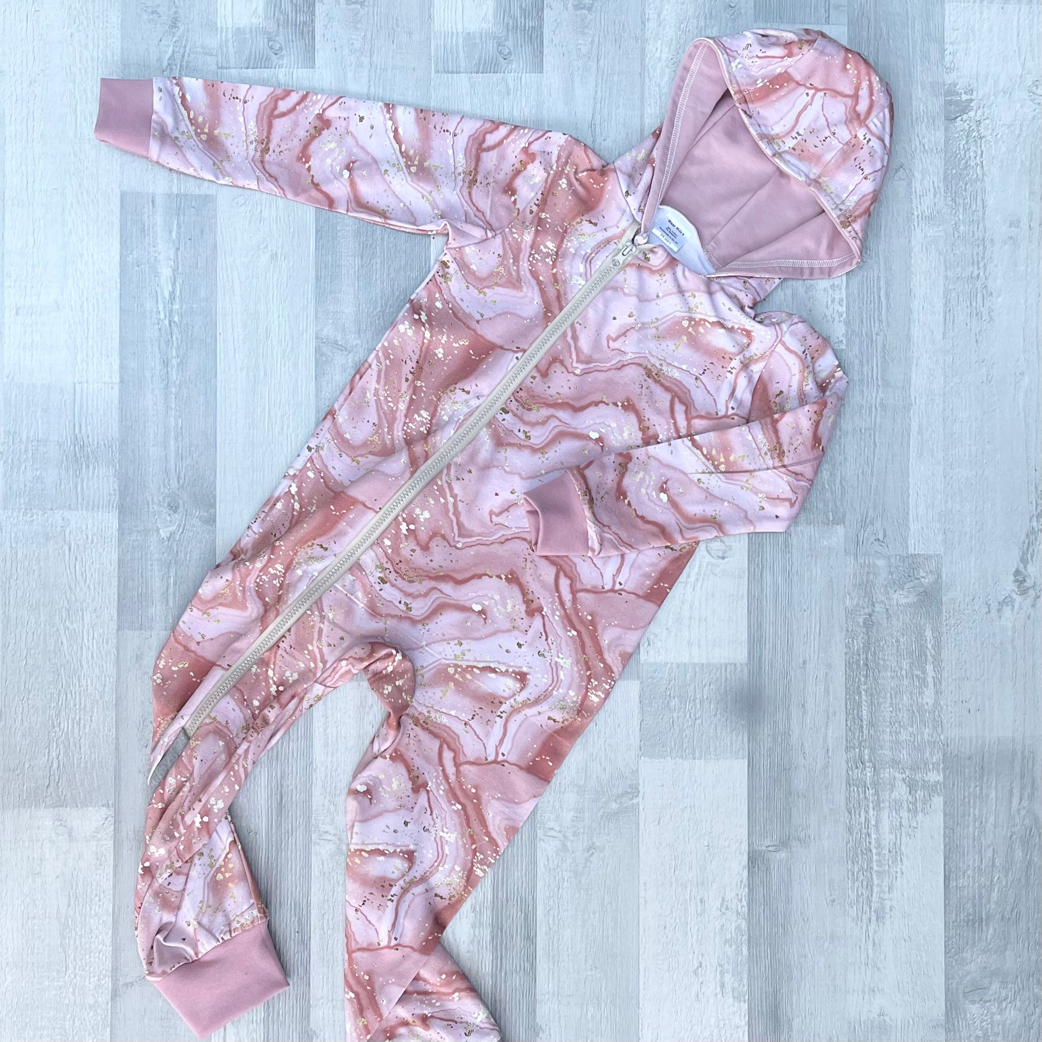 Pink & Gold Marble Zip Up Hooded All in One