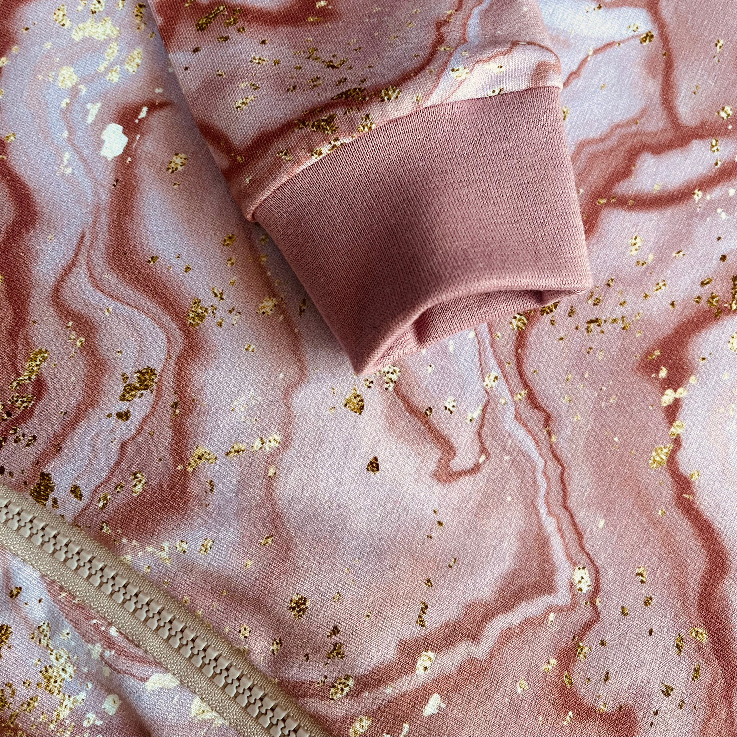 Pink & Gold Marble Zip Up Hooded All in One