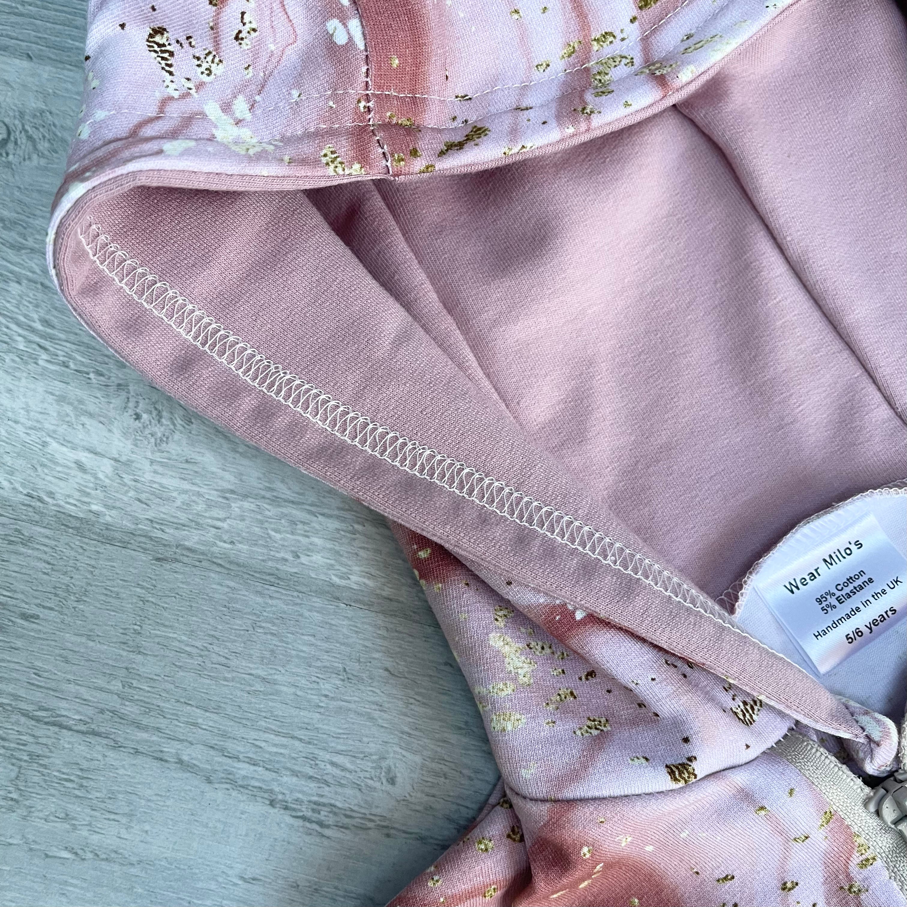 Pink & Gold Marble Zip Up Hooded All in One