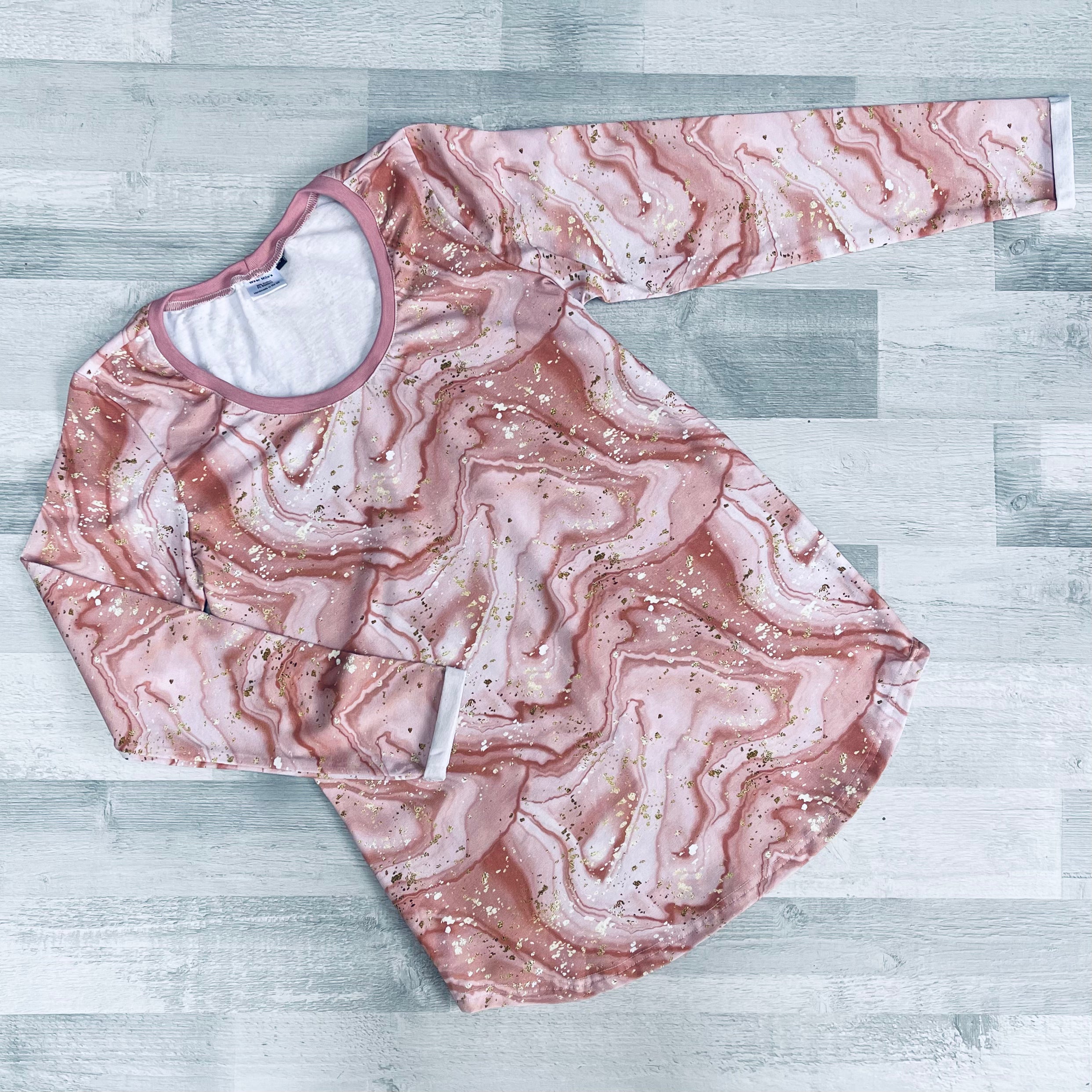 Pink & Gold Marble Long Sleeve Mama Tee