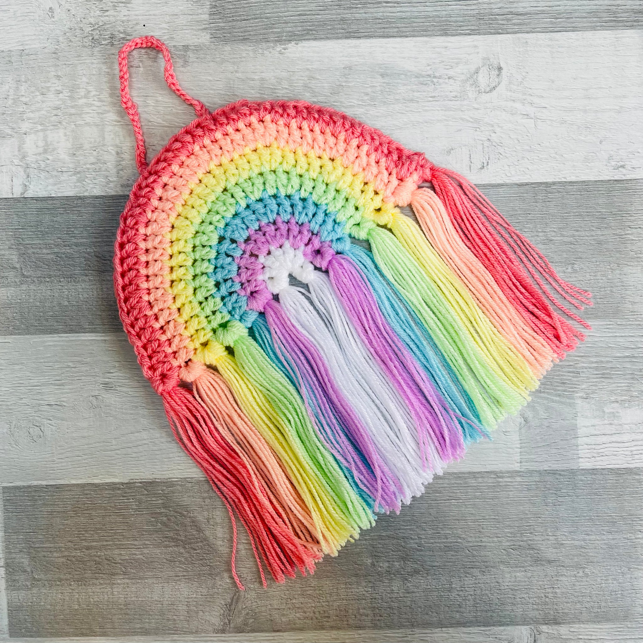 Hand Crocheted Rainbow Decoration - Pastel Rainbow