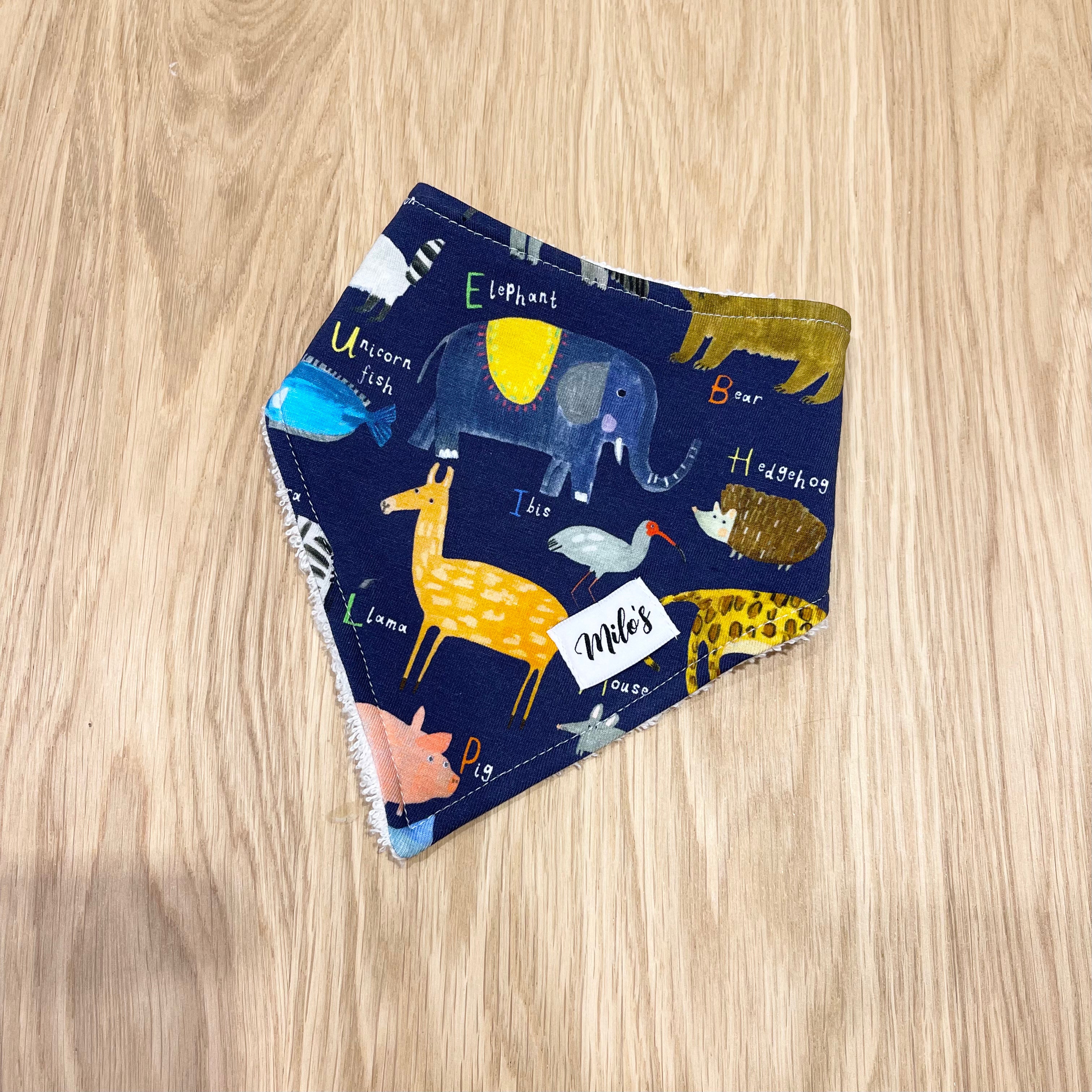 AlphaZoo Towel Backed Bandana Bib - Navy