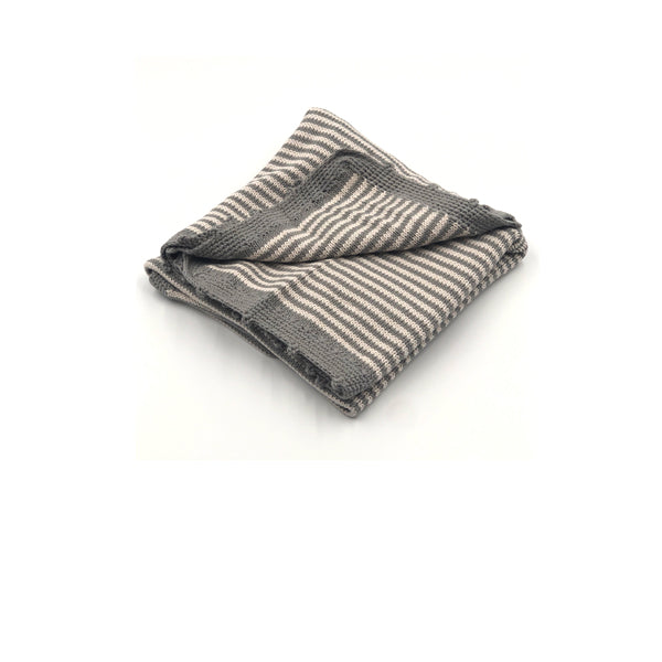 Hand Knitted Organic Baby Blanket - Grey Stripe
