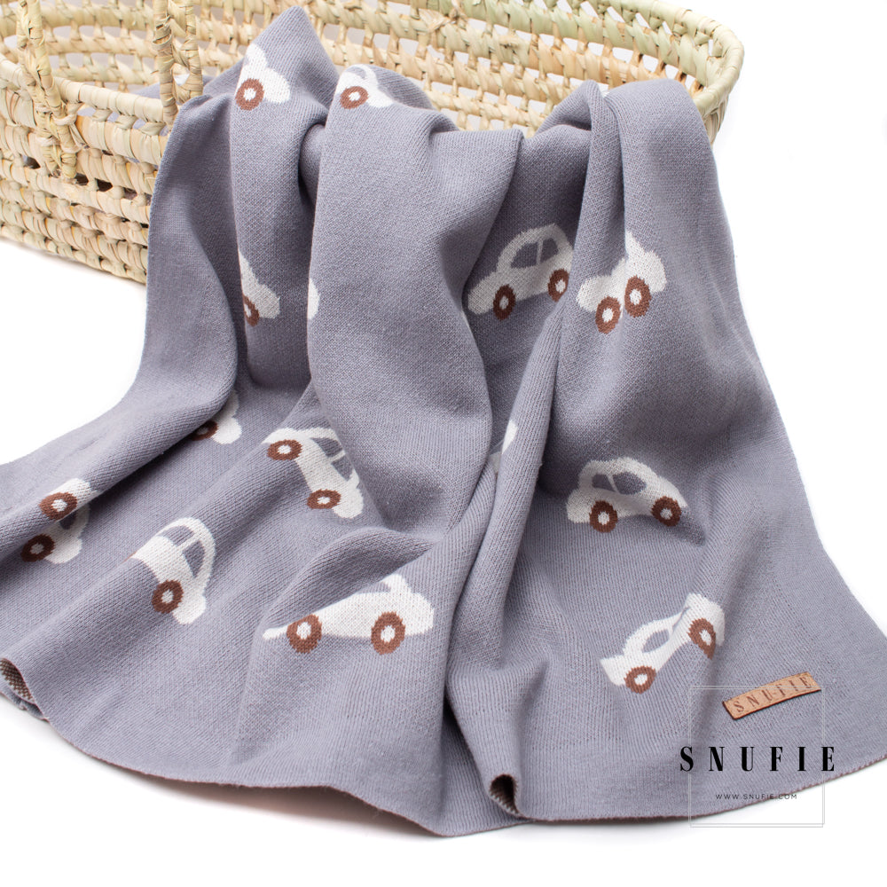 Snufie Super Soft Baby Blanket - Grey Cars