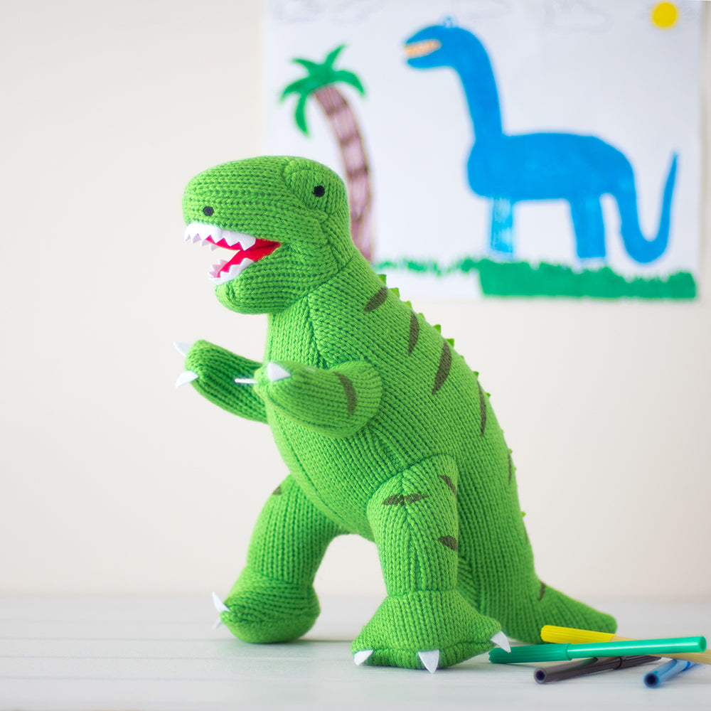 Knitted Green T Rex Dinosaur Soft Toy