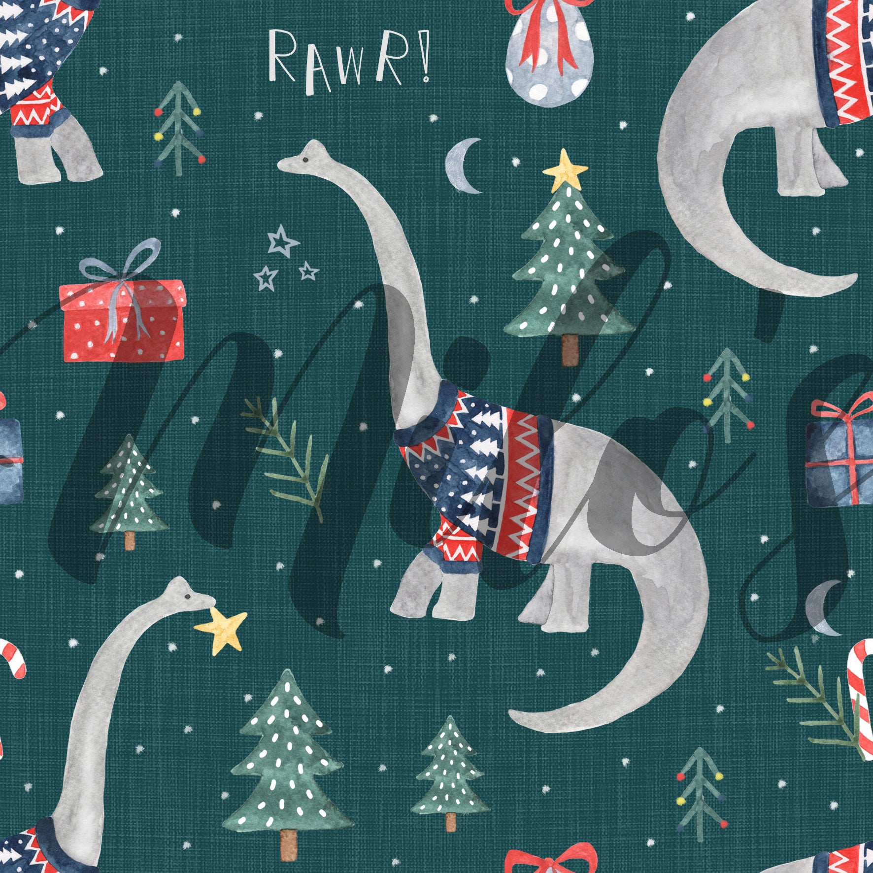 Green Dinosaurs Sweater - Red Cuffs