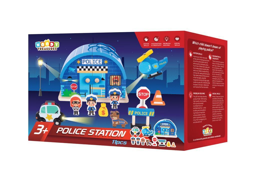 Wooden Police Station Play Set with Carry Case