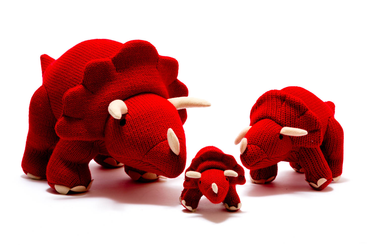 Knitted Red Triceratops Dinosaur Soft Toy - Large