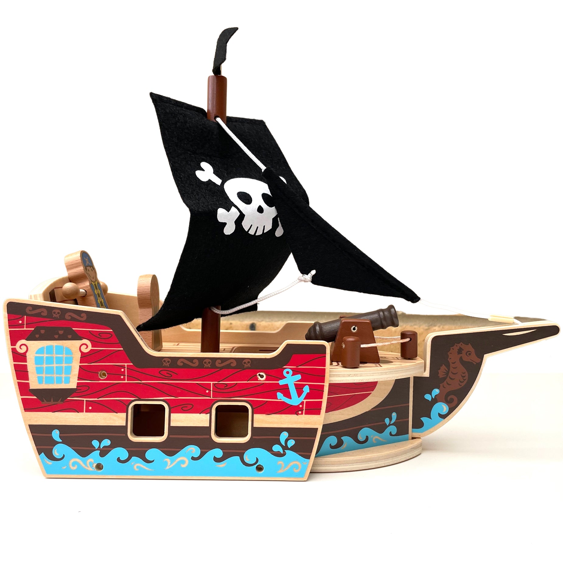 Wooden Pirate Ship with Play Pieces - 31 pieces