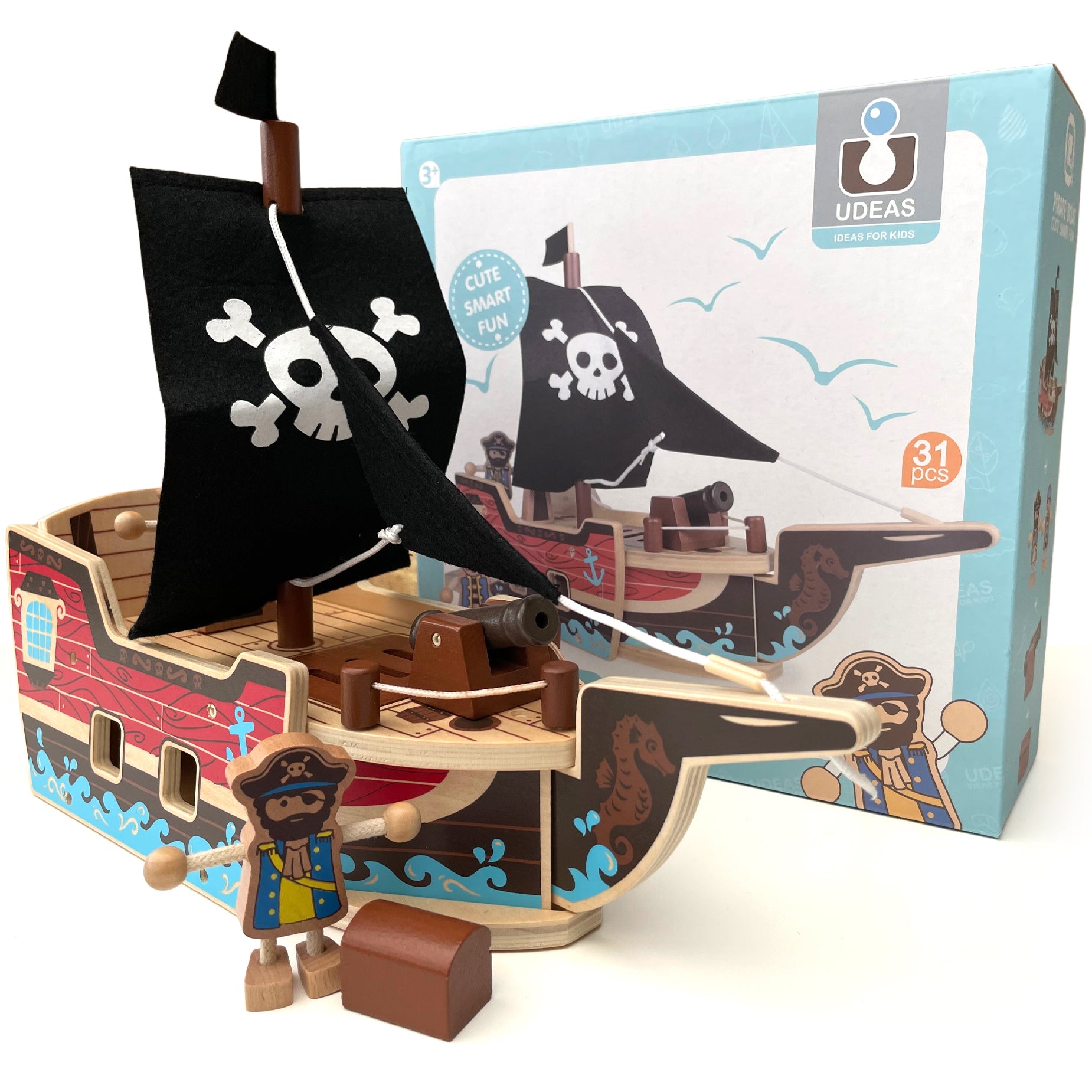 Wooden Pirate Ship with Play Pieces - 31 pieces