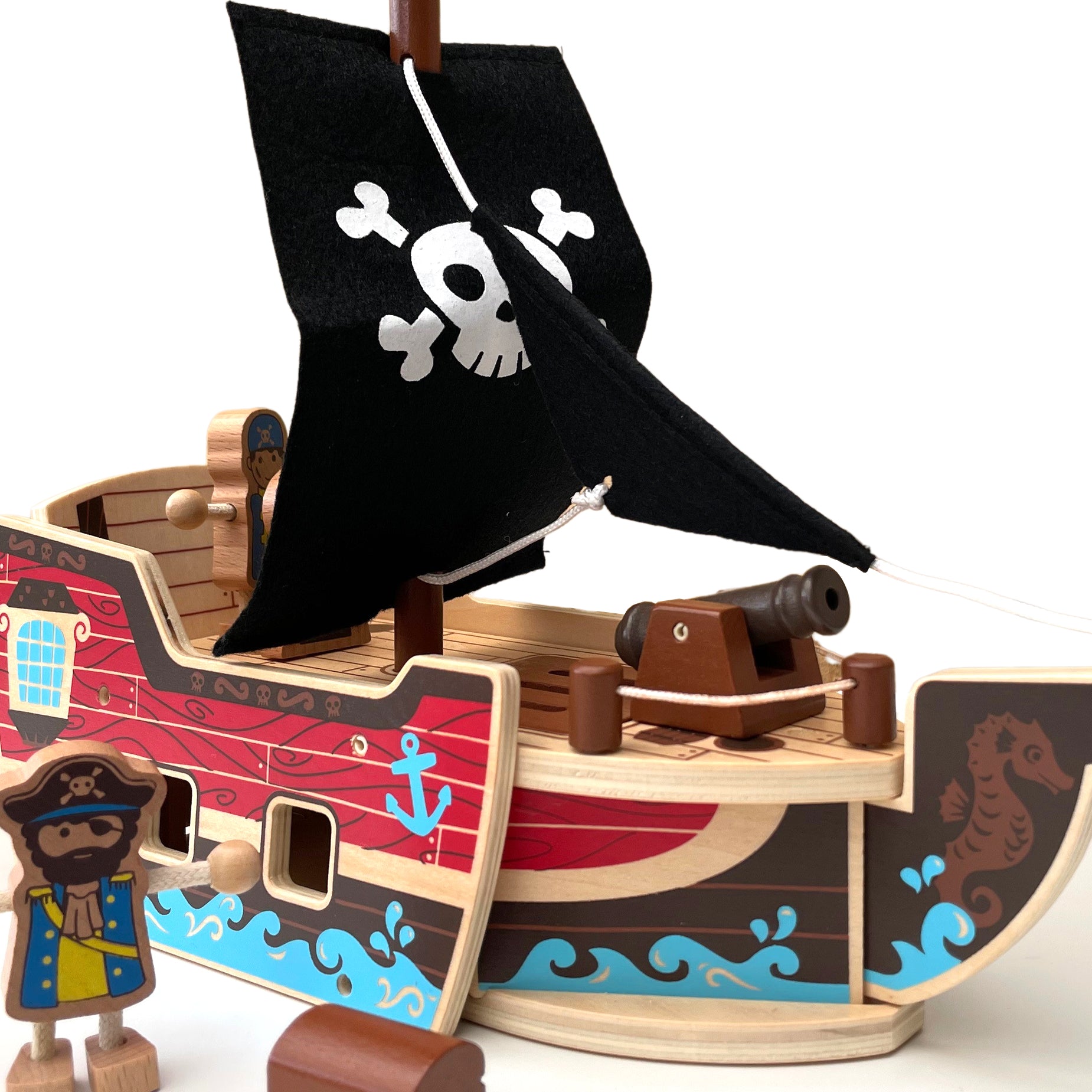 Wooden Pirate Ship with Play Pieces - 31 pieces